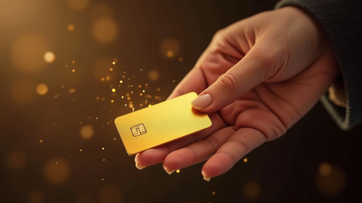 Hand, die eine luxuriöse goldene Karte abkratzt.