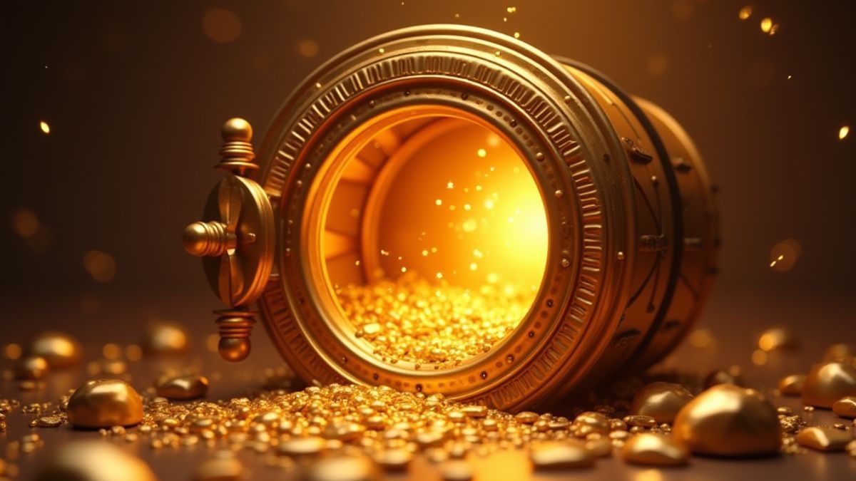 A golden vault with brilliant treasures inside.