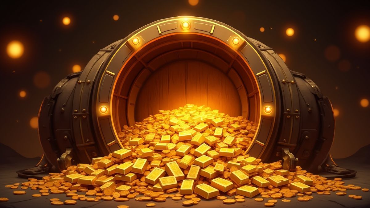 Treasure vault with shining gold bars.