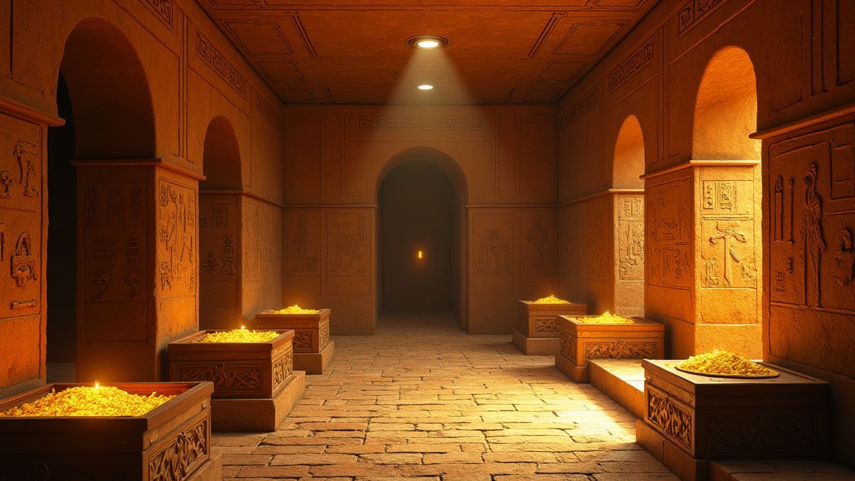Ancient Egyptian tomb with golden artifacts
