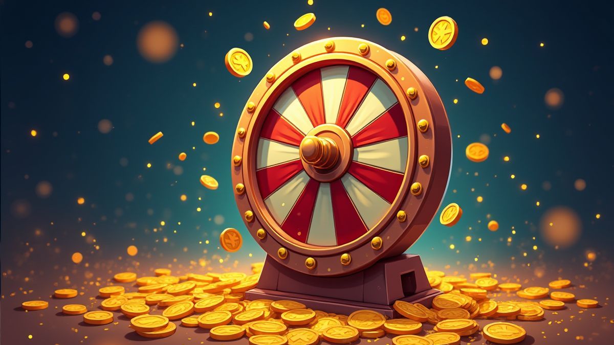 Roue magique tournant entourée de pièces d'or.