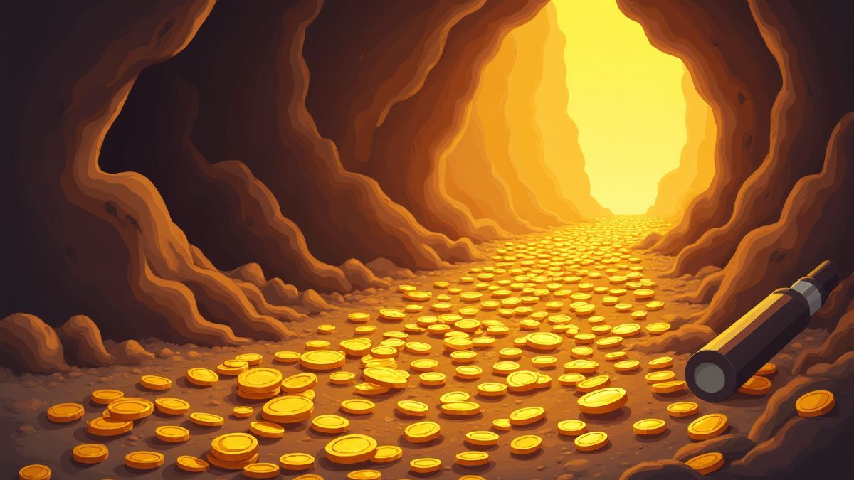 Gold coins and dynamite in a mine