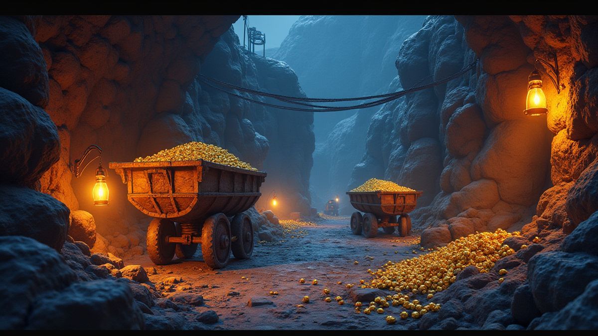 A mine filled with gold and bright lanterns