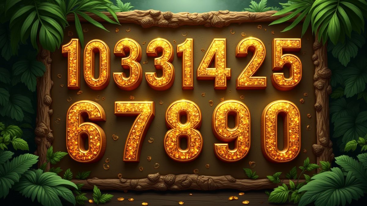 Un tablero dorado de números en un entorno de jungla.