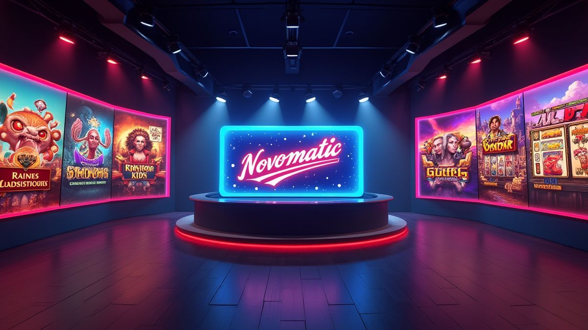 A gaming design studio with the Novomatic logo in the background.