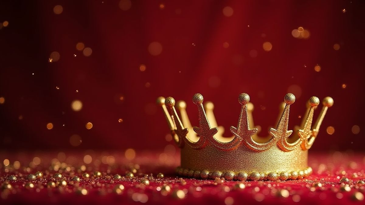 Coronas doradas e estrelas brilhantes sobre terciopelo.