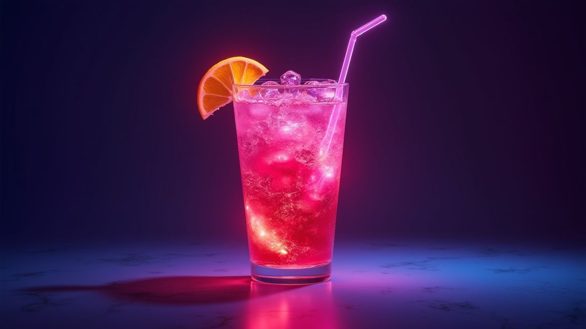 Futuristic drink with radiant neon colors.