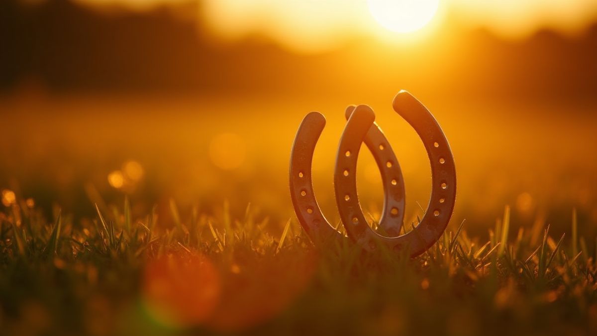 Goldene Hufeisen, die im Sonnenlicht leuchten.