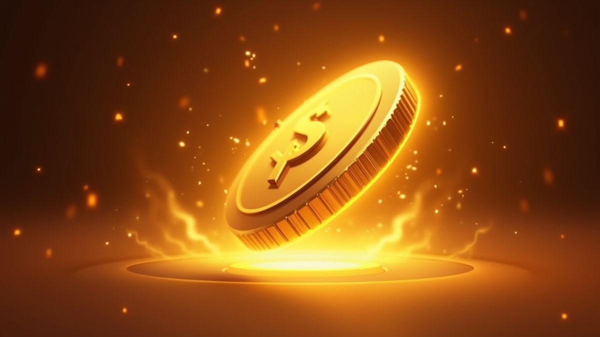Moneda dorada girando con un brillo mágico.