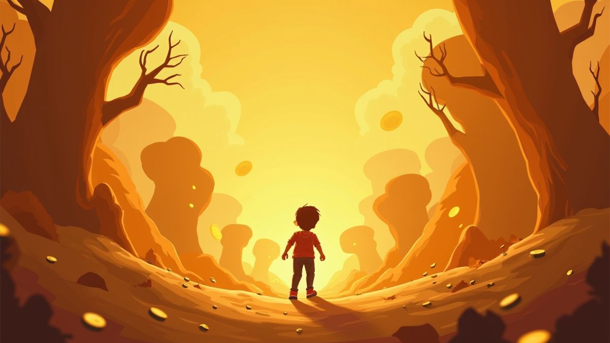 Player in a golden futuristic world with coins falling.