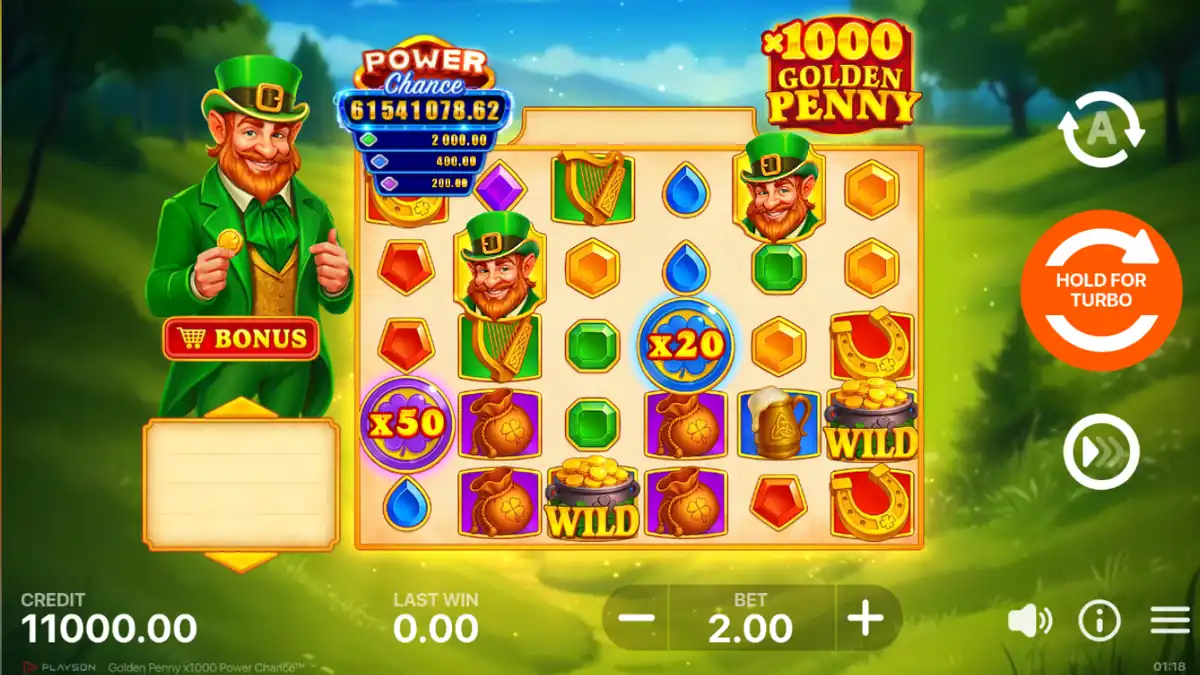 Golden Penny x1000 Power Chance base game screen