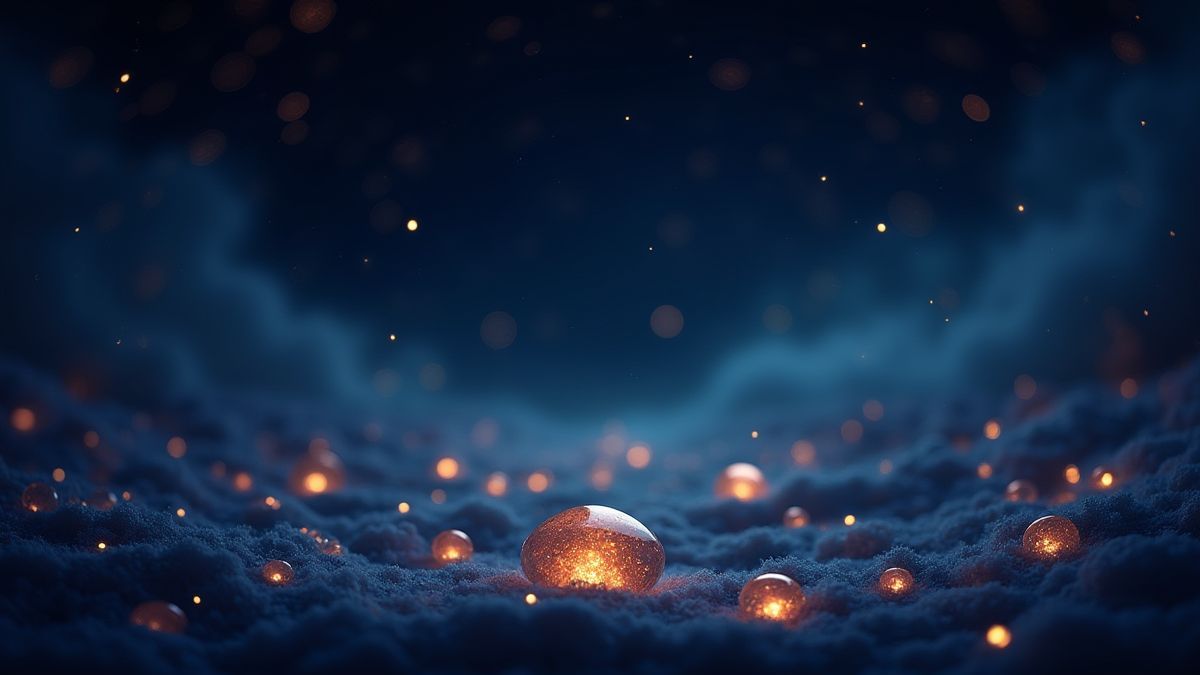 Um céu noturno repleto de estrelas douradas e gemas brilhantes.