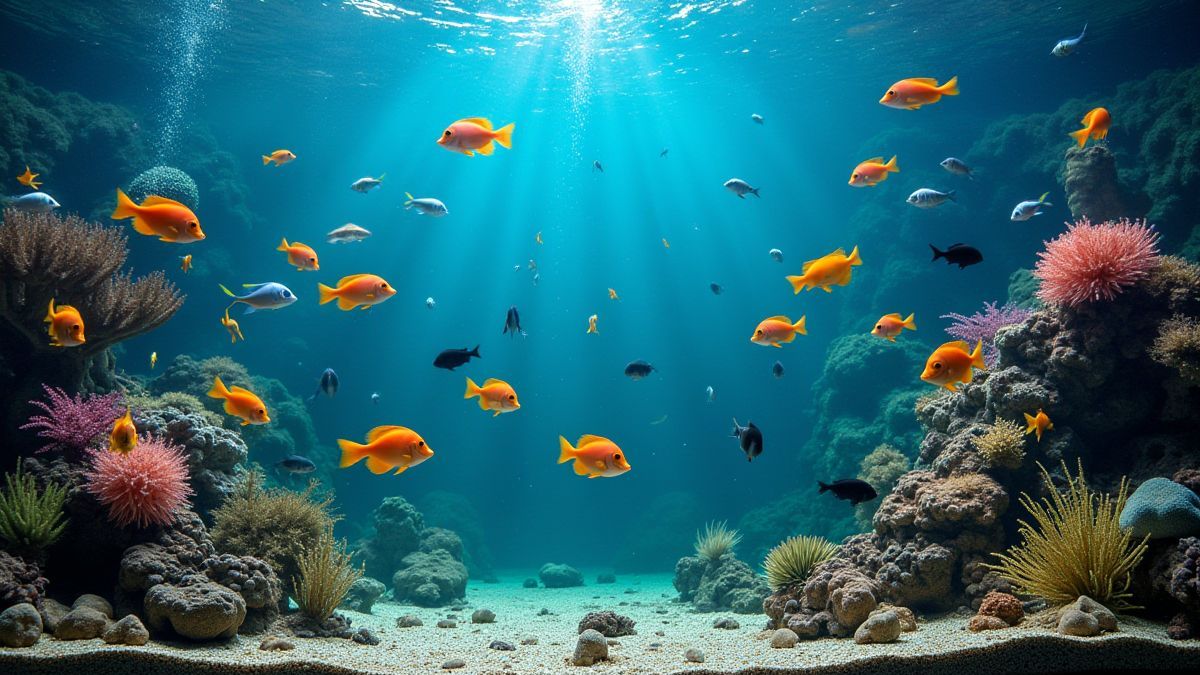 Tropische vissen die rondzwemmen in een kleurrijk aquarium.