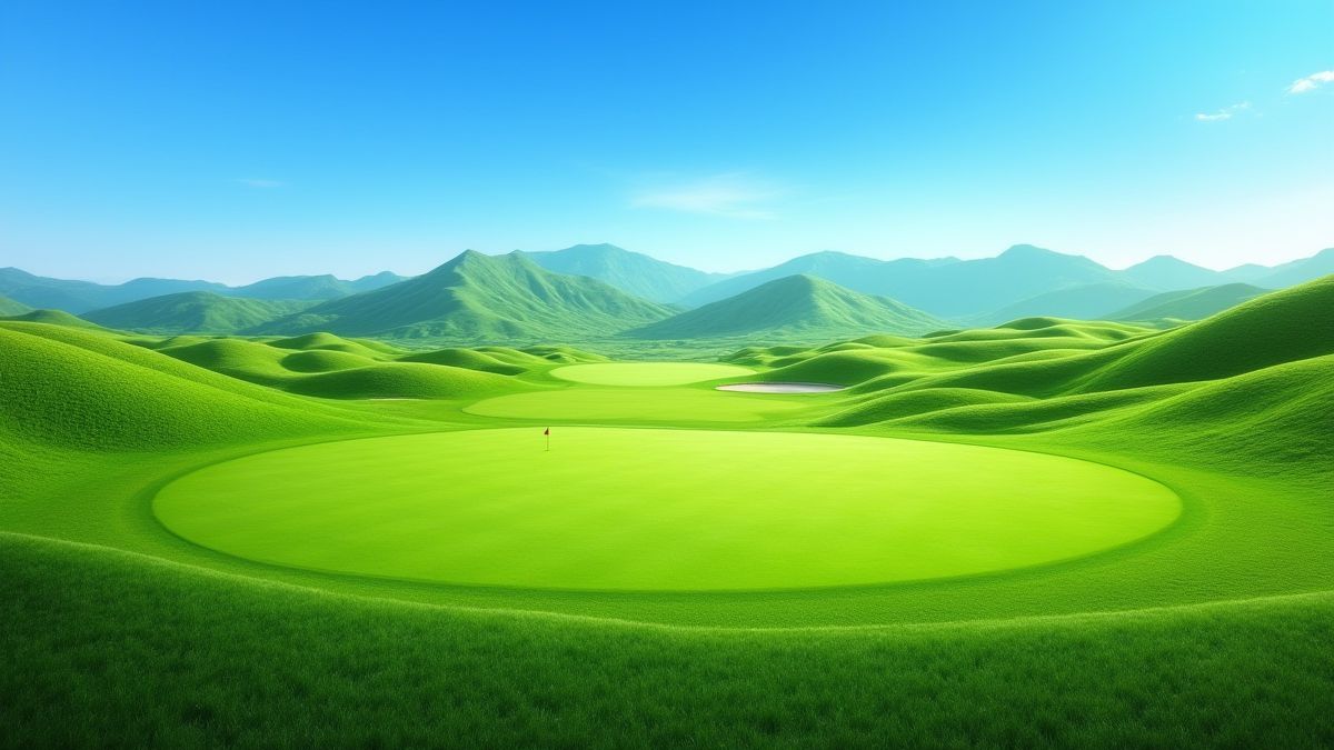 Um campo de golfe verde e ensolarado.