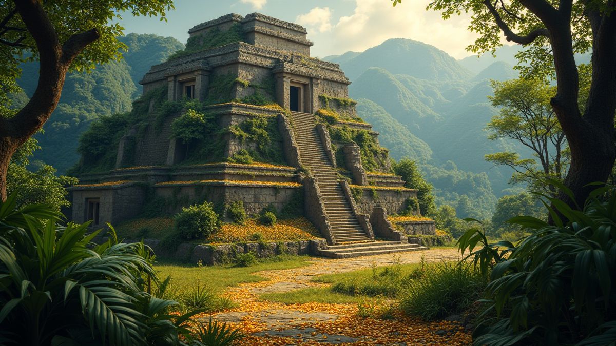 Inka-Tempel umgeben von Dschungel und goldenen Schätzen.