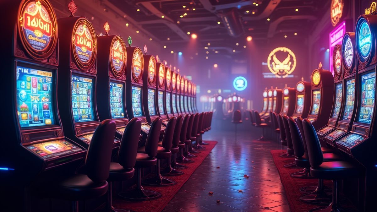 Magische casino-omgeving met stralende gokkasten.