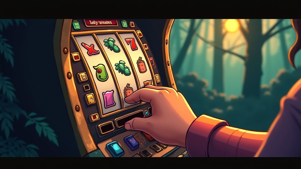 Hand die inzetten aanpast op een jungle-thema gokkast.