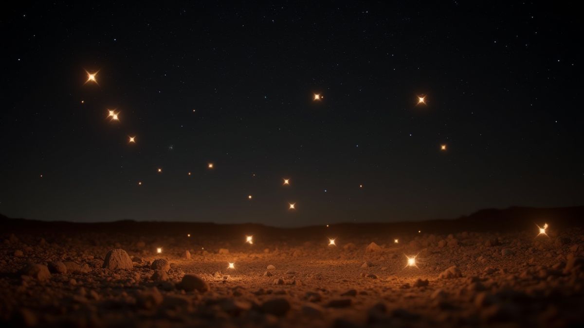 Estrellas doradas y blancas brillando en el Salvaje Oeste.