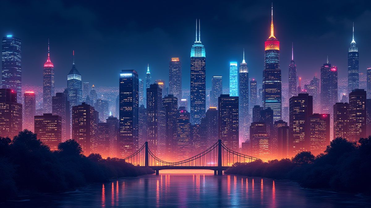 A nighttime urban landscape filled with lights and excitement.