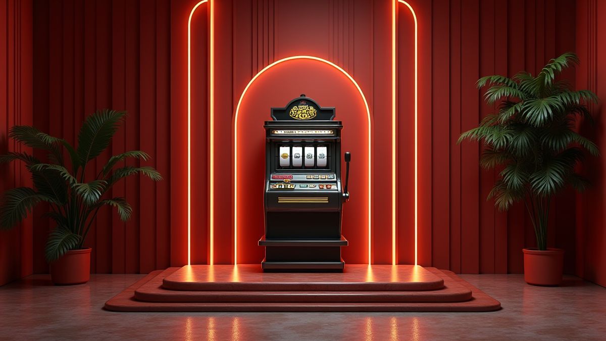 Slot machine in a minimalist Art Deco setting.