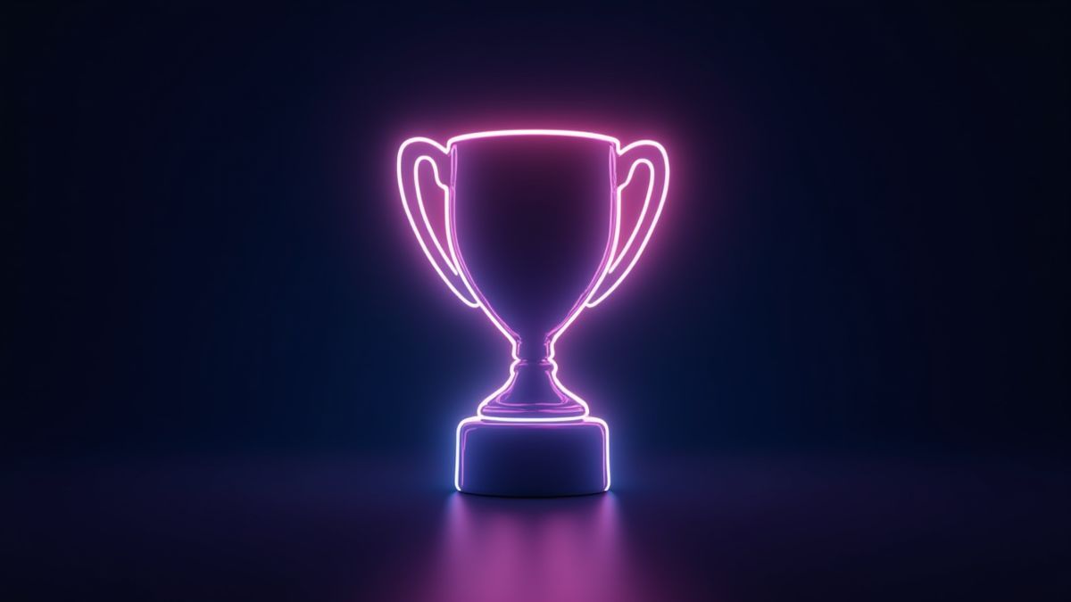 Trofee met neon effect die excellentie symboliseert.
