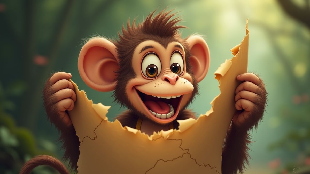 Un mono travieso con un mapa planeando una fuga.