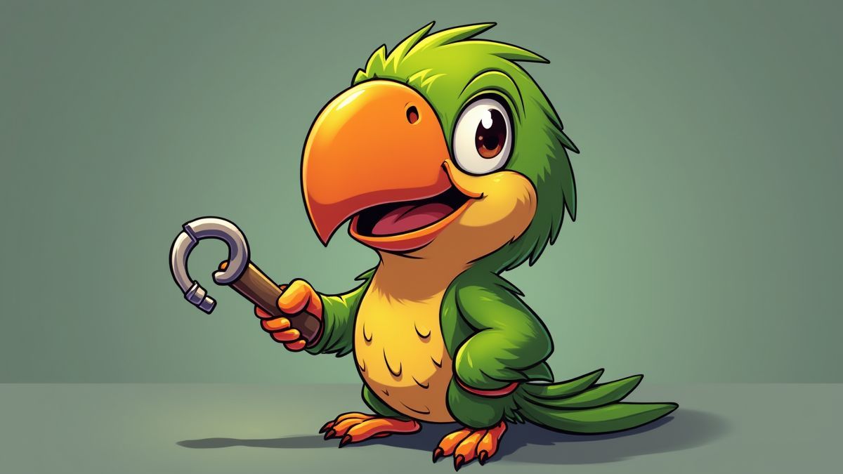 Un loro de estilo animado sosteniendo una ganzúa.