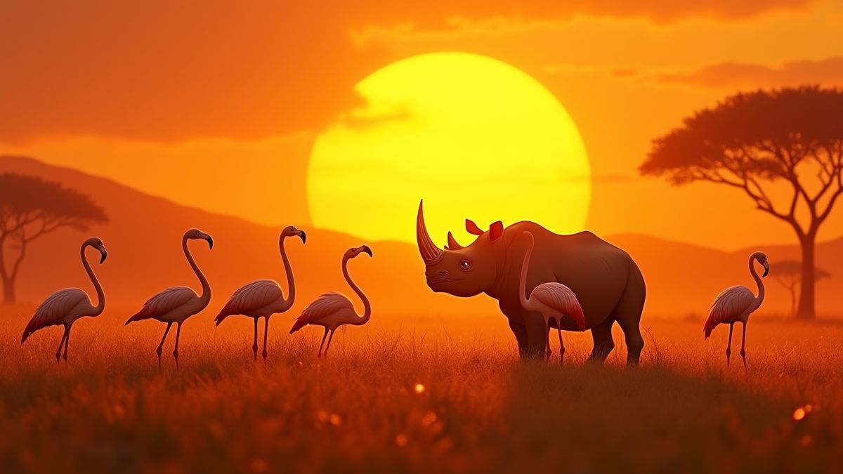 Un paysage animé de la savane africaine avec des animaux sauvages.