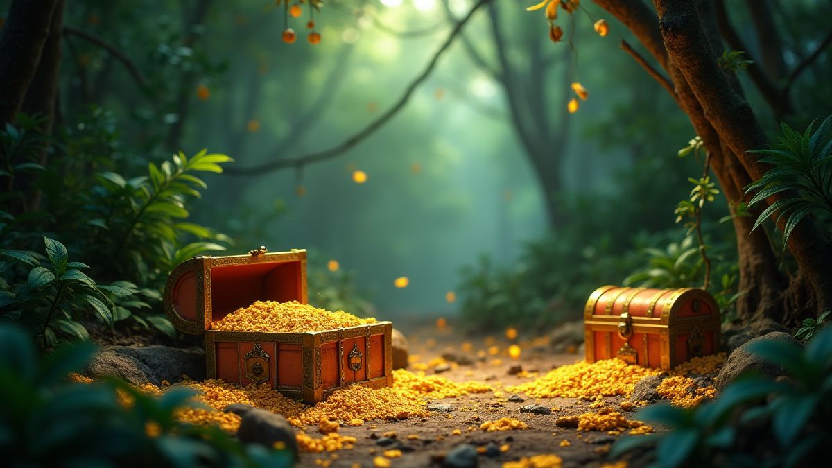 Coffres au trésor dans une jungle magique