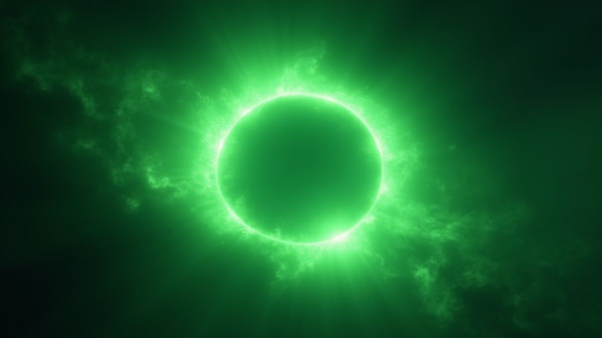 Anillo verde brillante rodeado de energía cósmica.