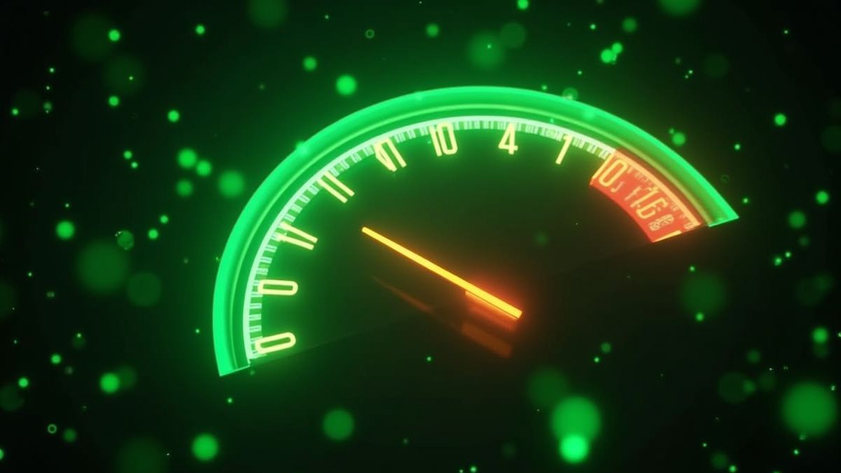Medidor de bote brillante rodeado de efectos de luz verde.