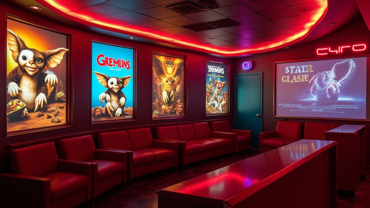 Ciné rétro des années 80 avec des affiches de Gremlins.
