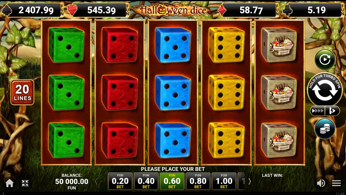 Écran du jeu de base Halloween Dice
