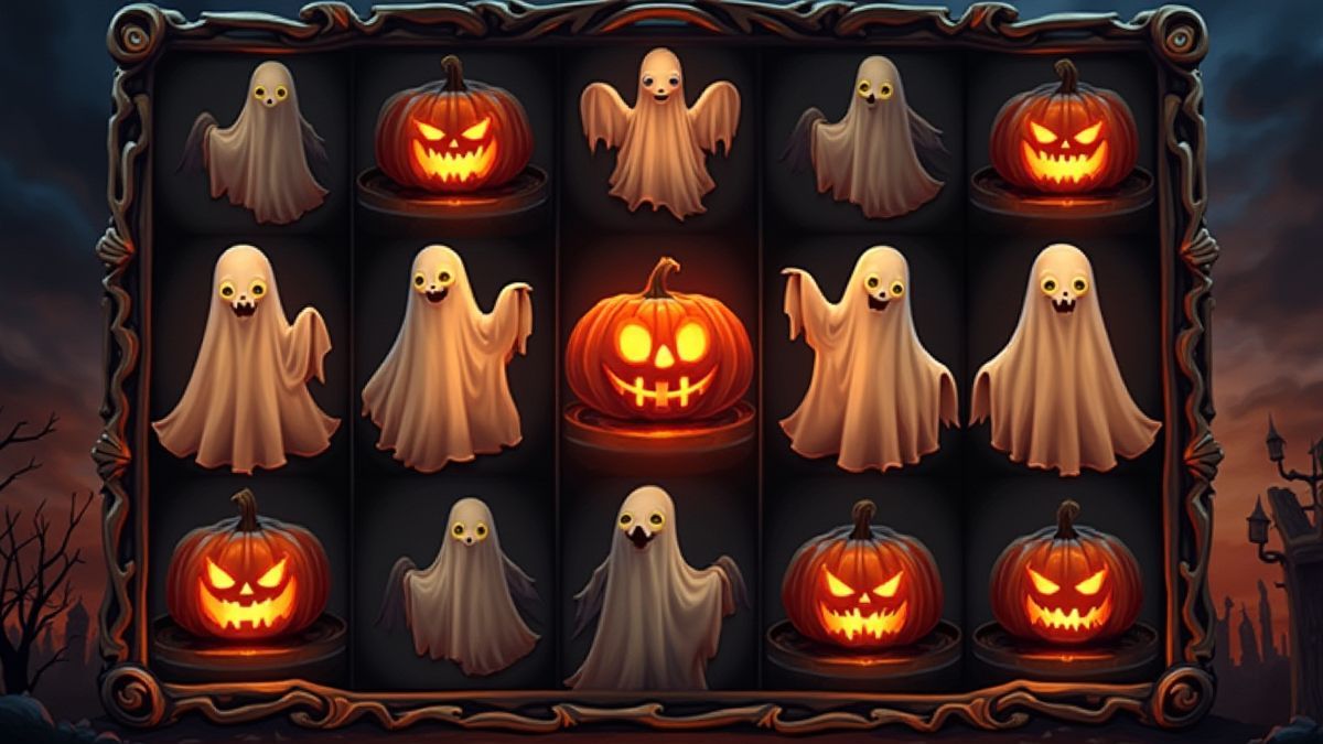 Drehende Walzen mit gruseligen Symbolen wie Geistern und Kürbissen.