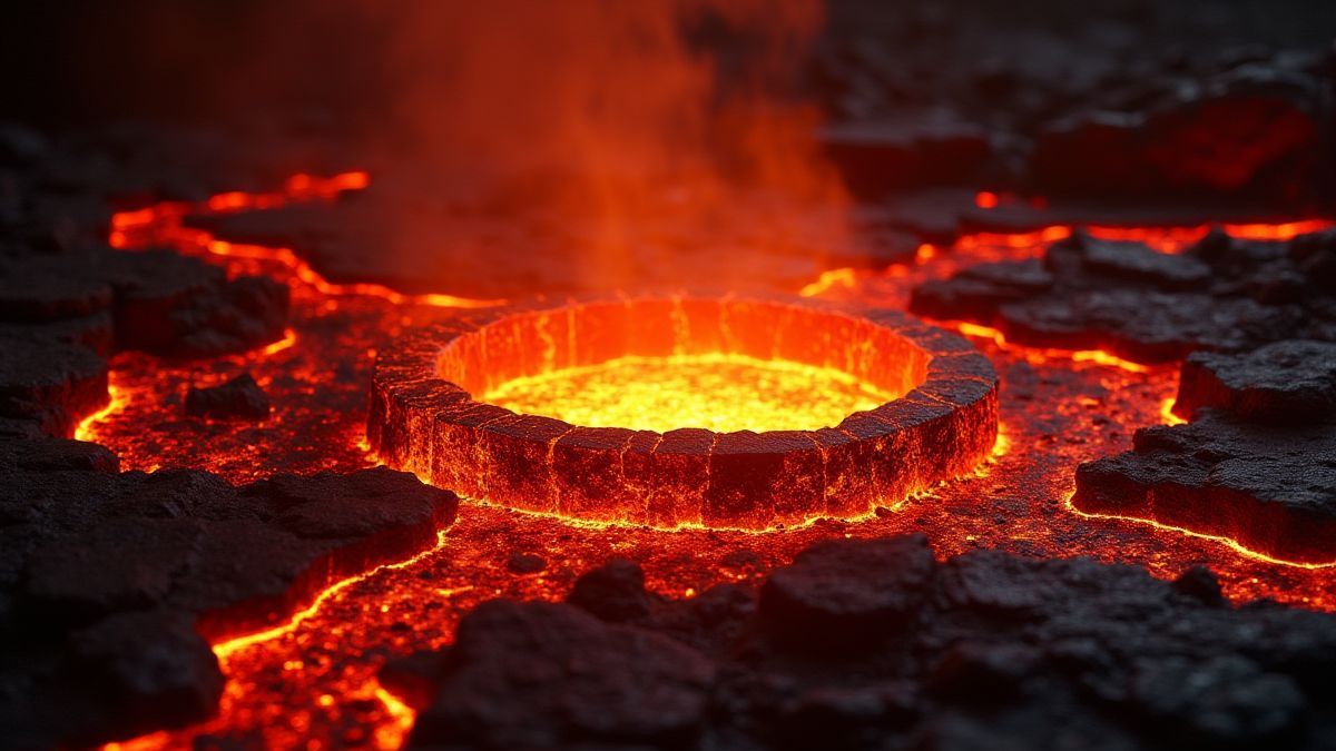 Geschmolzene Lava um eine vulkanische Schmiede.