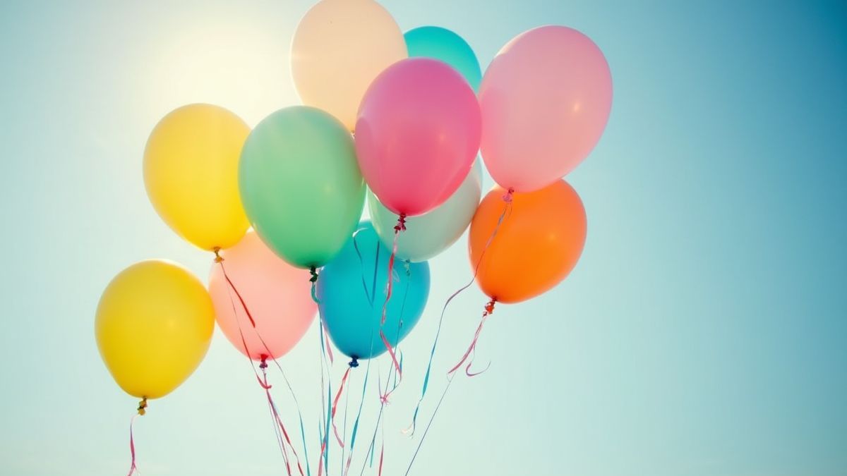 Birthday balloons floating cheerfully.