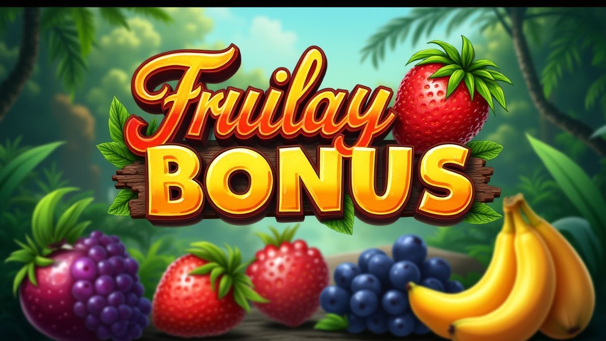 Juego de bonificación con frutas tropicales en un entorno selvático.