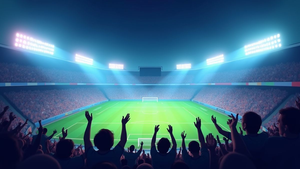 Animated football stadium filled with enthusiastic fans.
