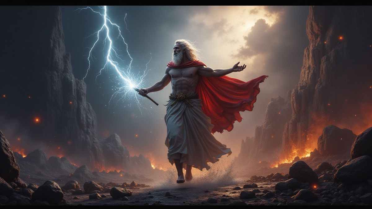Zeus wirft Blitze in der Unterwelt.