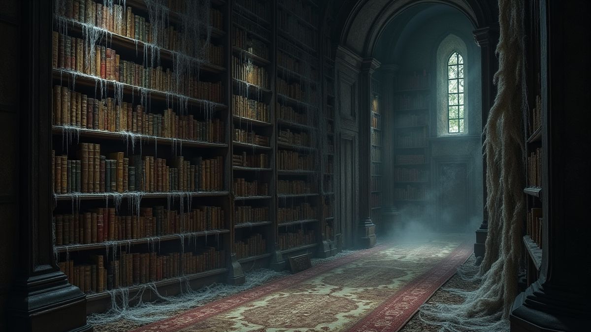 Haunted library with mysterious details