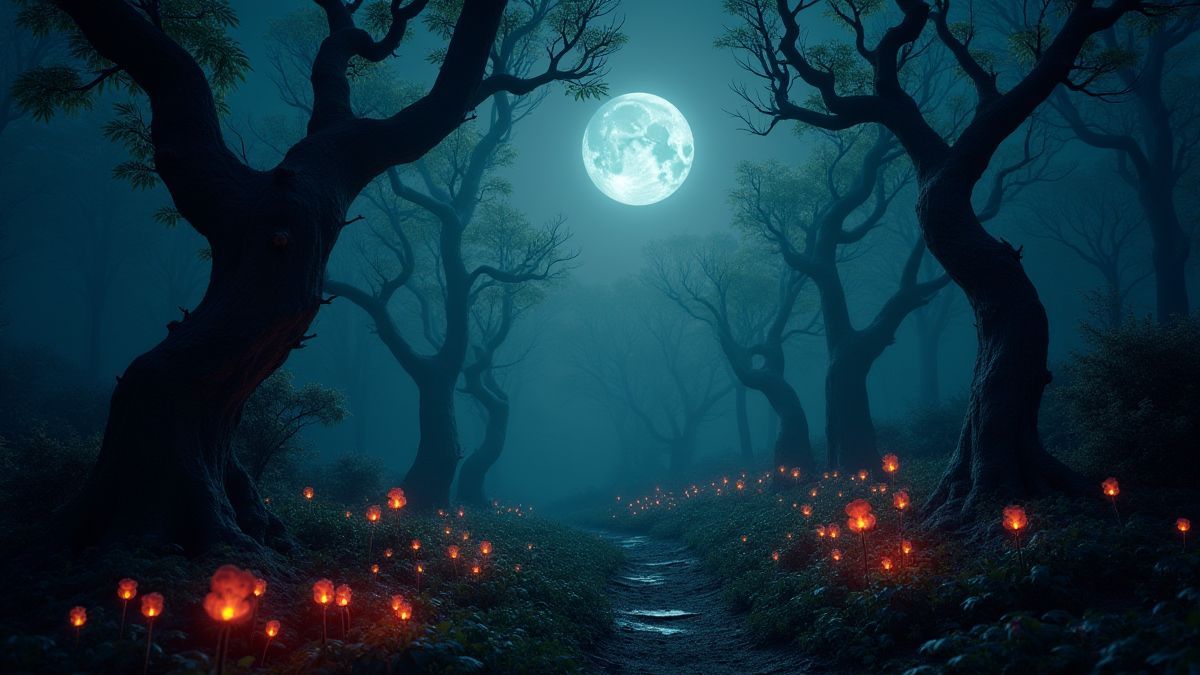 Creepy garden under the moonlight