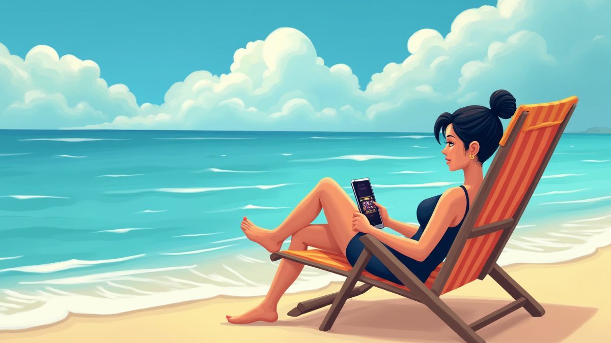 Joueur sur une chaise longue jouant à une machine à sous sur une tablette.