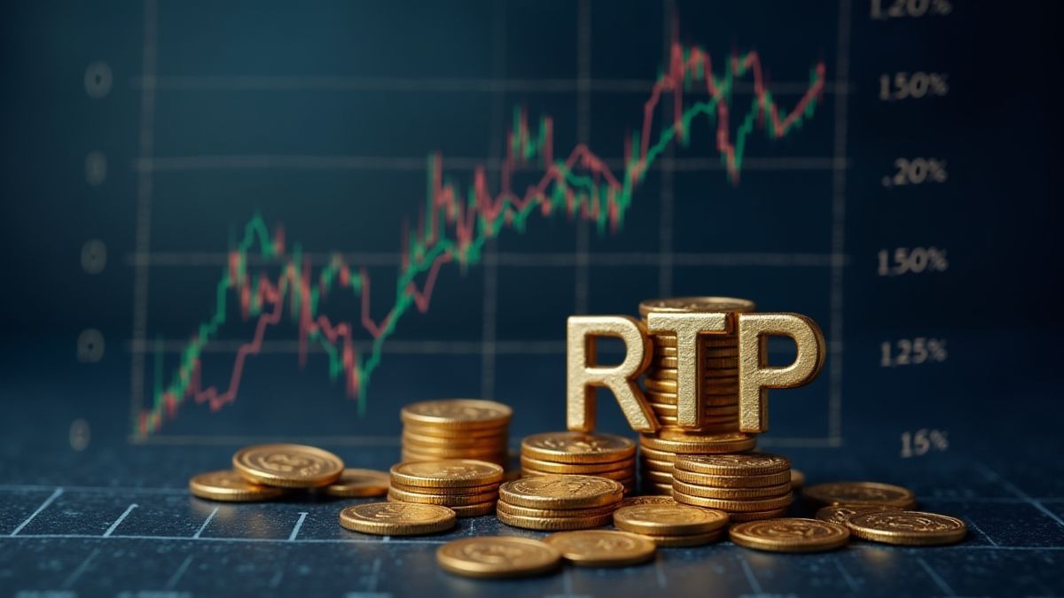 Wiskundige weergave van RTP met munten en procenten.