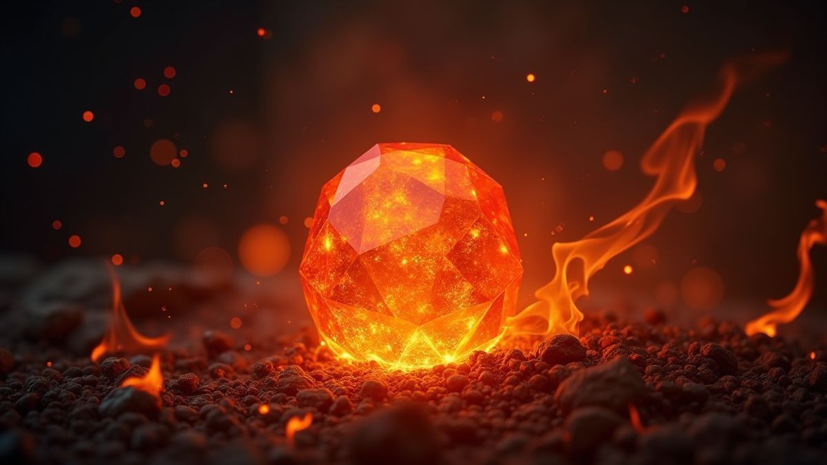 Gema mística rodeada de fuego.