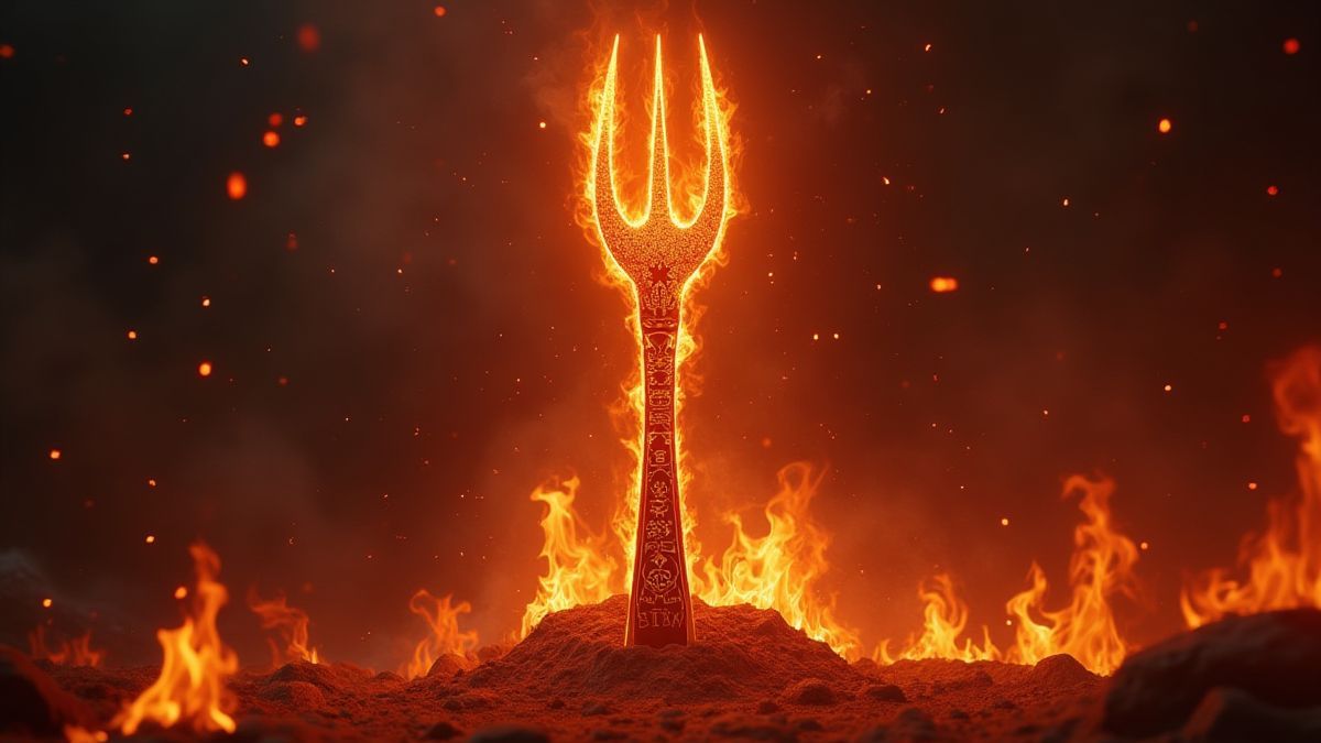 Infernaal trident omringd door vlammen