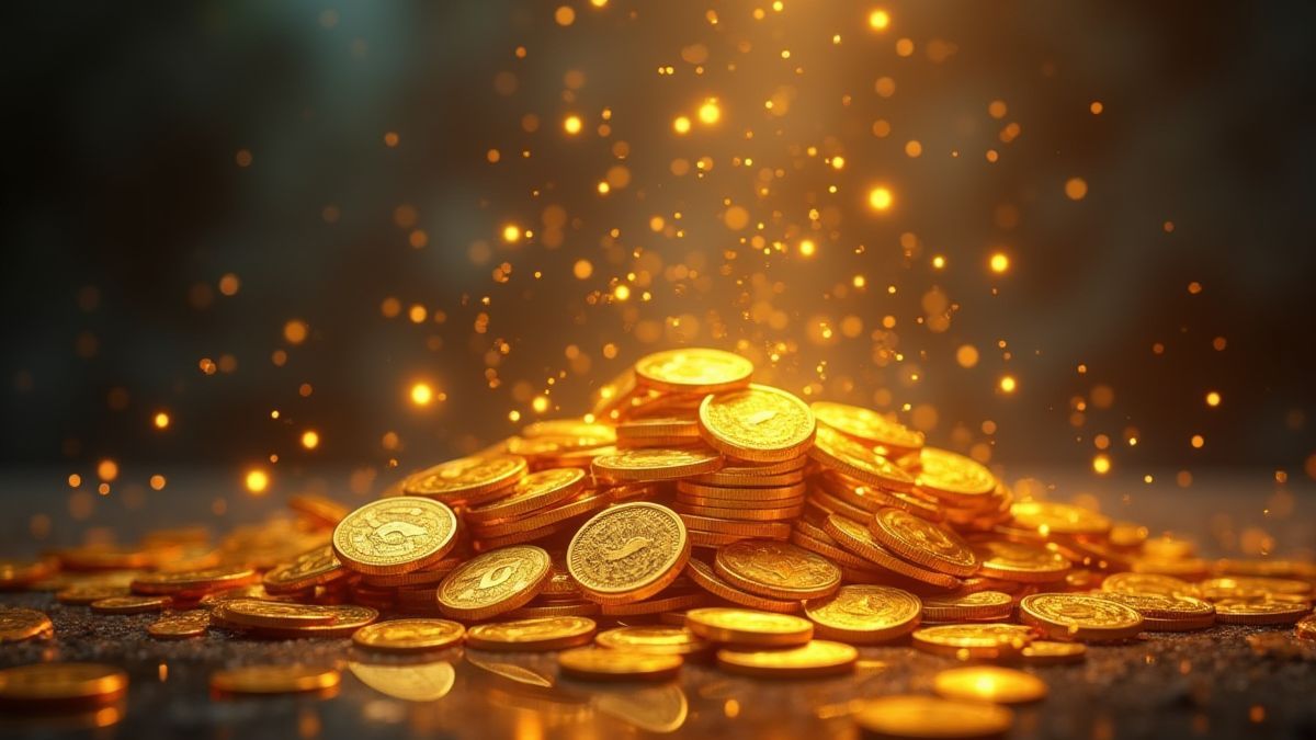 Gold coins and glowing multipliers.