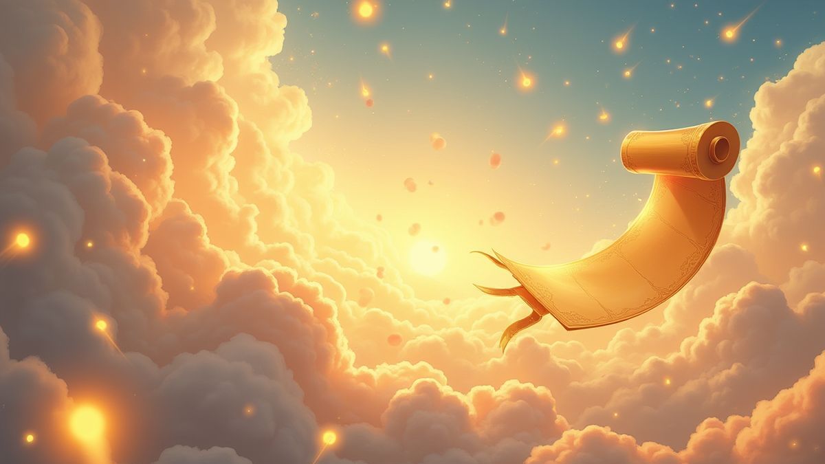 Golden scrolls with shining multipliers in the sky.
