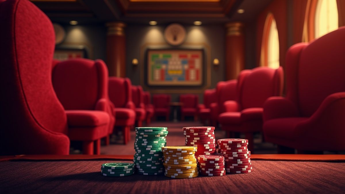 Elegante Casino-Umgebung mit Samtsesseln und Pokerchips.