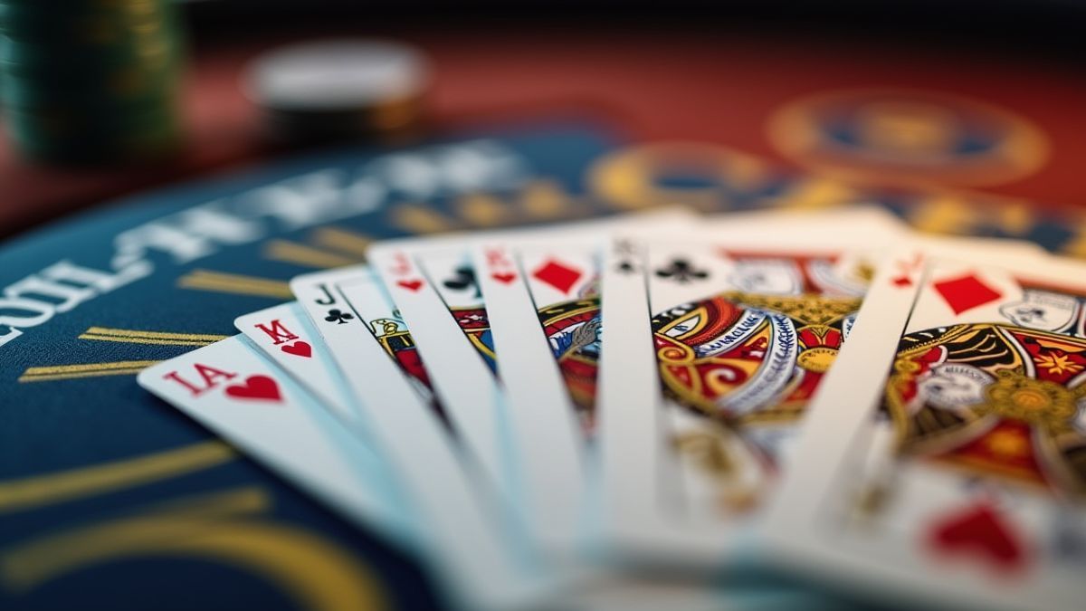 Kleurende kaartspel op een casino tafel.