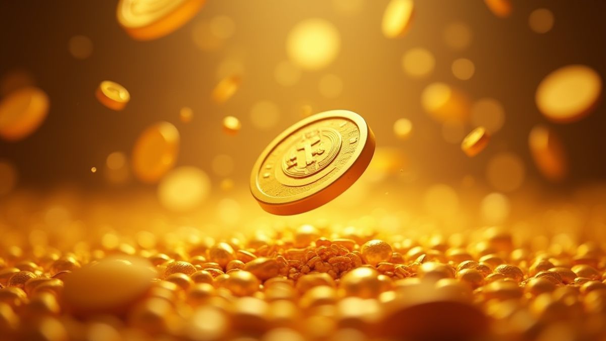 Gold coins flying in the air after a winning spin.